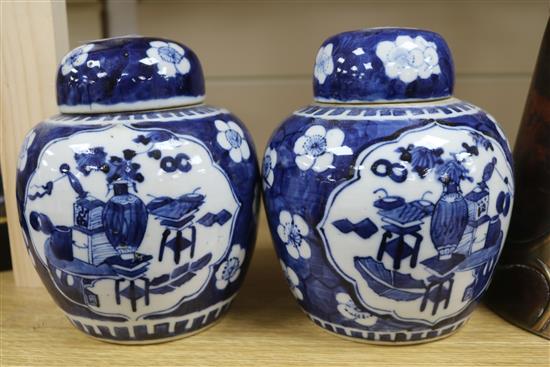 A pair of Chinese blue and white jars and covers